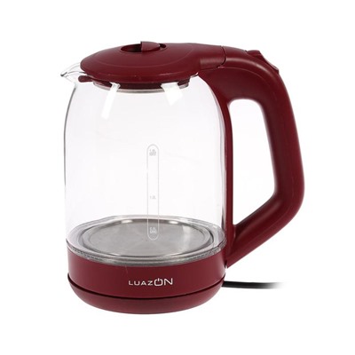 УЦЕНКА Чайник электрический LuazON LSK-1809, стекло, 1.8 л, 1500 Вт, подсветка, красный