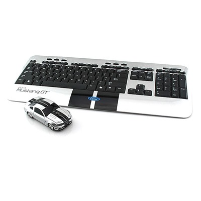 Комплект беспроводная мышь и клавиатура " Ford Mustang GT " серебристый LANDMICE