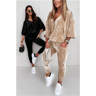 Parchment Velvet Zipped Top and Joggers Two Piece Set