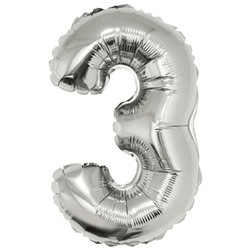 Шар-мини Цифра "3" Серебро / Three (в упаковке) 16"/40 см