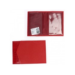 Обложка для паспорта Croco-П-410 натуральная кожа алый флотер/красный крок (128/203)  238527