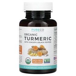 Pure Co., Natural Herbals, органическая куркума с имбирем и черным перцем, 60 веганских капсул