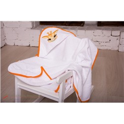 Полотенце с уголком Жирафик белое с оранжевым кантом