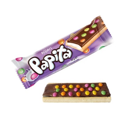 Батончики "Papita" (Папита) печенье, молочный шоколад, крем и драже 33г/24шт