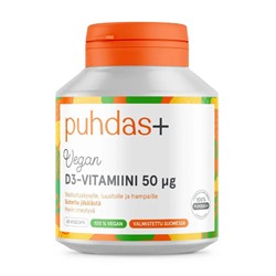 Витамины PUHDAS + KASVIPERAINEN D3-VITAMIINI 50 MKG 60 кап Срок реализации 26.04.2024г.