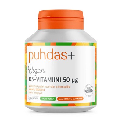 Витамины PUHDAS + KASVIPERAINEN D3-VITAMIINI 50 MKG 60 кап Срок реализации 26.04.2024г.
