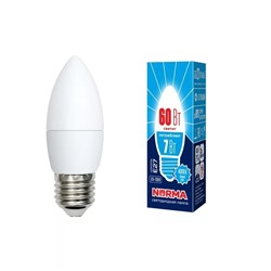 Лампа светодиодная, форма «свеча» матовая. Серия Norma. Белый свет (LED-C37-7W-NW-E27-FR-NR)
