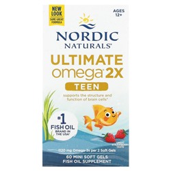 Nordic Naturals, Ultimate Omega 2X Teen, для подростков от 12 до 18 лет, со вкусом клубники, 60 мини-капсул