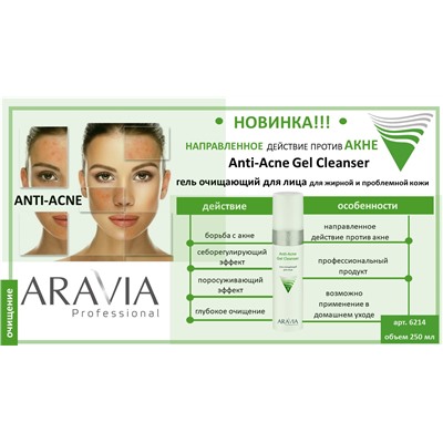 ARAVIA Professional Гель очищающий для жирной и проблемной кожи лица Anti-Acne Gel Cleanser, 250 мл НОВИНКА