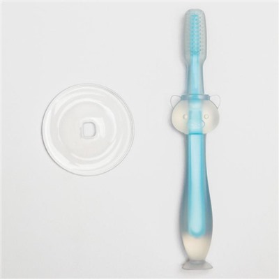 Детская зубная щетка, силиконовая, с ограничителем, цвет голубой, синий