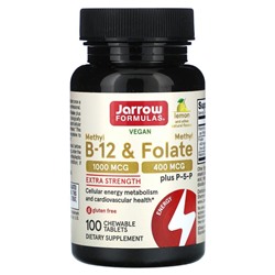 Jarrow Formulas, Метил B-12 и метилфолат, лимон, 100 жевательных таблеток