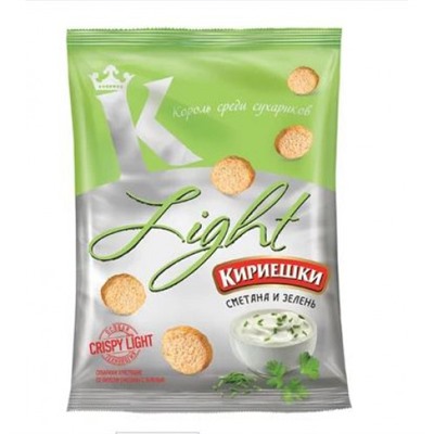 «Кириешки Light», сухарики со вкусом сметаны и зелени, 80 гр.