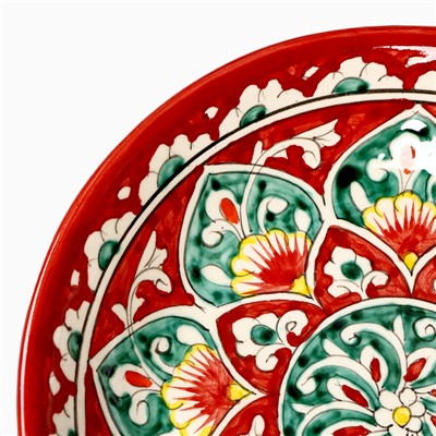 Тарелка Риштанская Керамика "Узоры", красная, глубокая, микс, 20 см