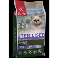 Blitz Holistic Sterilised низкозерновой корм для стерилизованных кошек всех пород, курица и печень