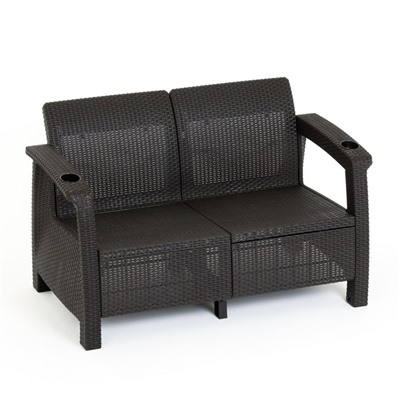 Набор садовой мебели "Ротанг": диван, два кресла, стол квадратный, коричневого цвета