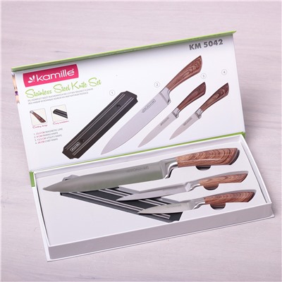 Набор кухонных ножей на магнитной планке Kamille КМ-5042 (3 ножа + держатель) оптом