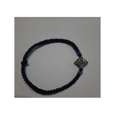Черный комбоскини с двумя голубыми бусинами и квадратным  медальоном, Афон