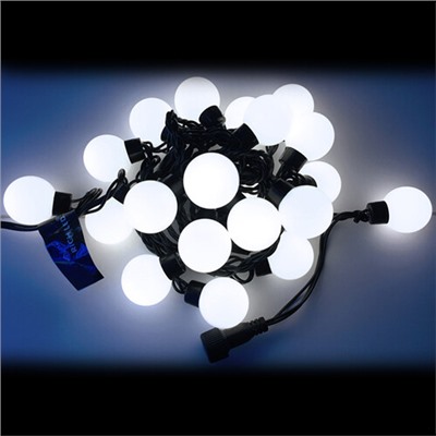 Светодиодная гирлянда Большие Мультишарики 40 мм 20 холодных белых LED ламп 5 м, черный КАУЧУК+ПВХ, соединяемая, IP54 (Rich Led)