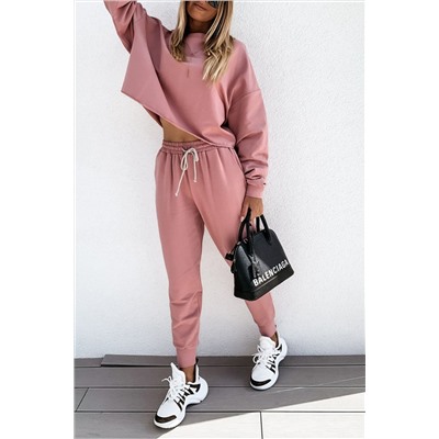 Pink Solid Sport Boxy Fit Pullover & Pants Outfit