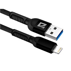 DEFENDER USB кабель F167 Lightning, black, 1м, 2.4А,ткань,пакет