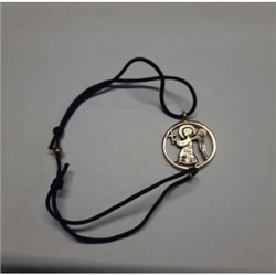 Черный браслет медальон с позолотой (Ангел) регулируемый ремешок, Афон