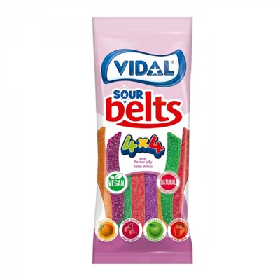 Жевательный мармелад Vidal Vegan Sour Belts 4x4 (фруктовые полоски) 90 г