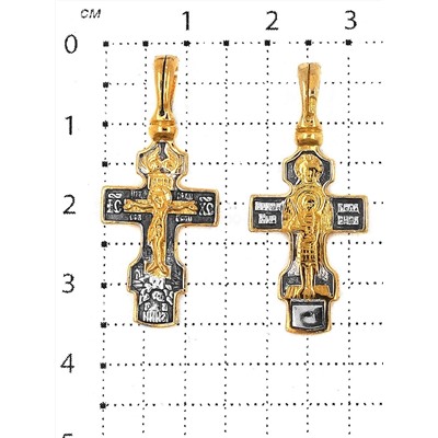 Крест из золочёного серебра с чернением - 3,3 см 925 пробы 3-260чз