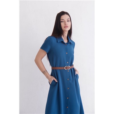 11666 Платье-рубашка удлинённое синее (остаток: 42, 46)