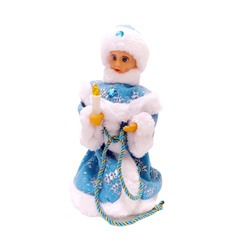 Снегурочка 30см музыкальная, в голубой шубке и шапочке, со свечой (14-21) в коробке