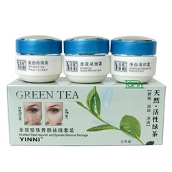 YINNI  НАБОР Крем для лица GREEN TEA Жемчужный, против пигментных пятен ЗЕЛЁНЫЙ ЧАЙ  (18г * 3)  (Т-25)