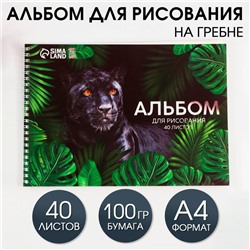 Альбом для рисования 40 листов А4 на пружине «1 сентября: Пантера» обложка 200 г/м2, бумага 100 г/м2.