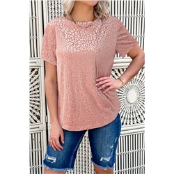 Pink Burnout Velvet Leopard Print Short Sleeve Top