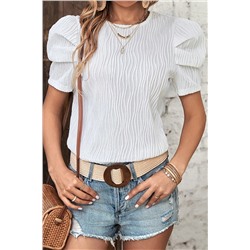 White Textured Short Puff Sleeve Tee