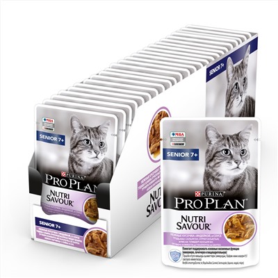 Pro Plan Nutrisavour Adult 7+ для кошек старше 7 лет, с индейкой в соусе 85 гр