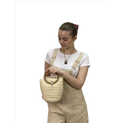 Плетеная сумка-корзинка из соломки, цвет молочный