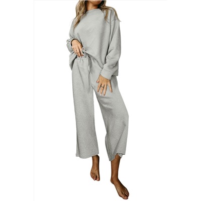 Gray Ultra Loose Textured 2pcs Slouchy Outfit