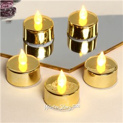 Чайная светодиодная свеча Золотой Глянец 4 см, янтарное пламя, батарейка (Koopman)