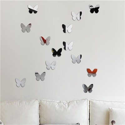 Наклейки интерьерные "Бабочки", зеркальные, декор на стену, набор 20 шт, шт 7.5 х 9 см