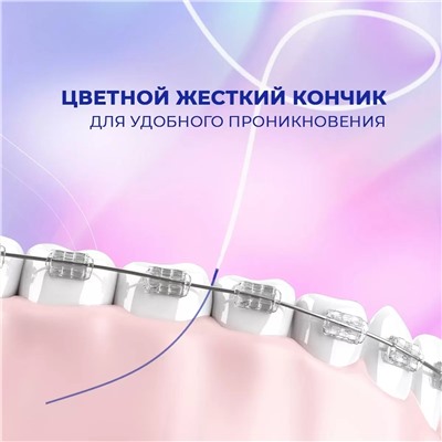 Ортодонтическая зубная нить Smilex Ortho+ с ароматом свежей мяты, 30 отдельных нитей