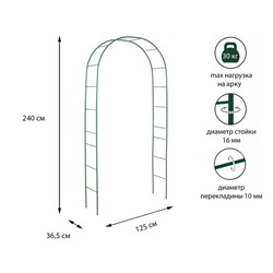Арка садовая, разборная, 240 × 125 × 36.5 см, металл, зелёная, Greengo
