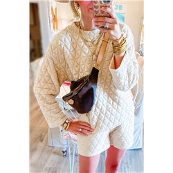 Beige Textured Long Sleeve Top Shorts Outfit