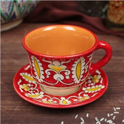 Чайная пара 0,1л (тарелка 10см, чашка 7,5см) красная арт.2741455 Узбекистан
