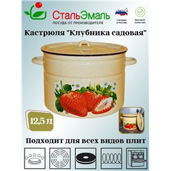 Кастрюля 12,5л цил. 1с300с крем Клубника садовая