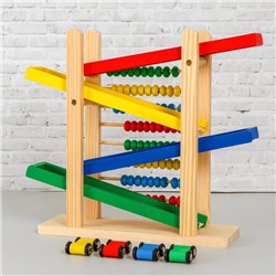 Детская деревянная игрушка 2 в 1 «Автотрек И счёты», 31 × 28 × 9,5 см, УЦЕНКА