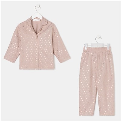 Пижама детская из фанели из фанели (рубашка, брюки) KAFTAN "Сердечки", размер 122-128, бежевый