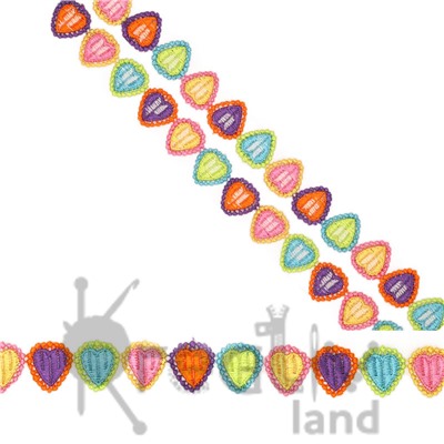 Кружево декоративное цветное Сердечки/ ш.25мм/ 13,7м в уп./ фас.1уп.