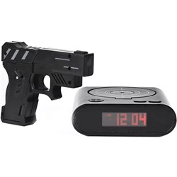 Часы-будильник "Мишень" с пистолетом черный