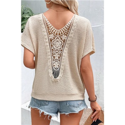 Oatmeal Guipure Lace Patch Textured T-shirt