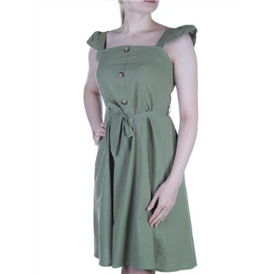 826 GREEN Платье хлопковое с поясом Fashion