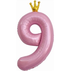 Шар Цифра "9" с короной Розовый / Pink (в упаковке)